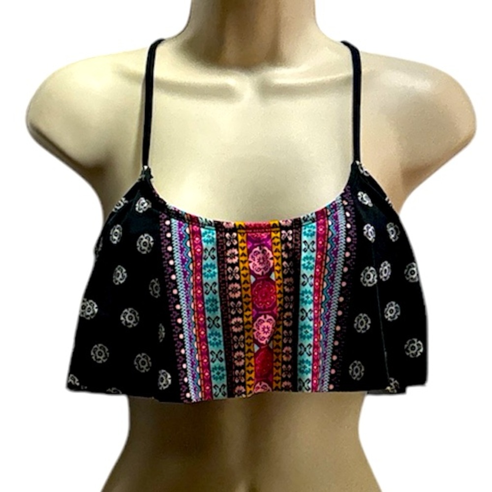 O'Rageous Women's Multicolor Patterned Swimsuit Flounce Front Bikini Top Size M